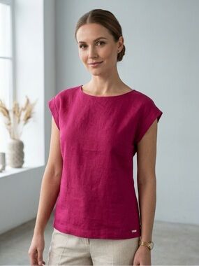Pringle of Scotland 100% Linen Cap-Sleeve Top